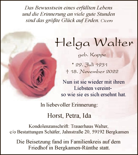 Todesanzeige von Helga Walter von WA