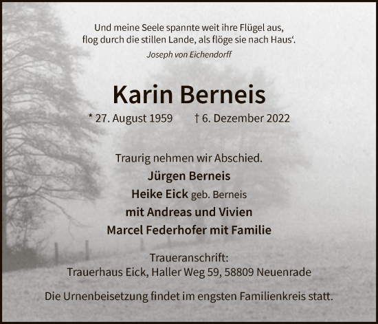 Todesanzeige von Karin Berneis von WA