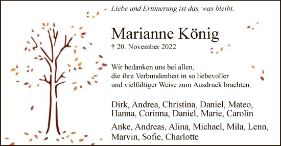 Todesanzeige von Marianne König von WA