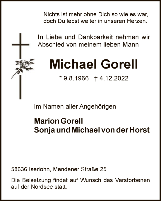 Todesanzeige von Michael Gorell von WA