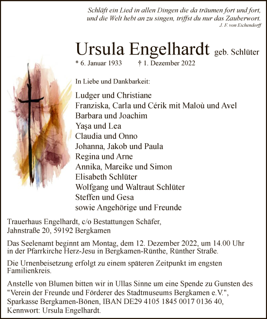 Todesanzeige von Ursula Engelhardt von WA
