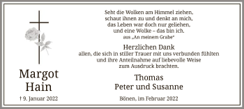 Todesanzeige von Margot Hain von WA