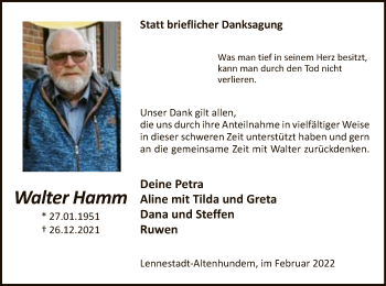 Todesanzeige von Walter Hamm von WA