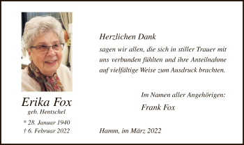 Todesanzeige von Erika Fox von WA