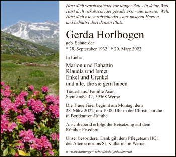 Todesanzeige von Gerda Horlbogen von WA
