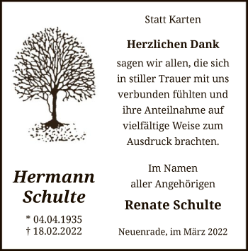 Todesanzeige von Hermann Schulte von WA