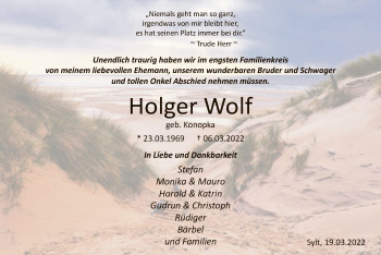 Todesanzeige von Holger Wolf von WA