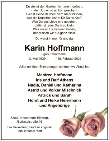 Todesanzeige von Karin Hoffmann von WA