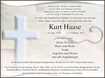 Todesanzeige von Kurt Haase von WA