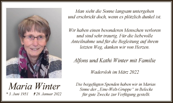 Todesanzeige von Maria Winter von WA