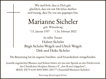 Todesanzeige von Marianne Sicheler von WA