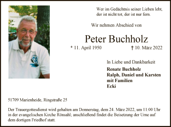 Todesanzeige von Peter Buchholz von WA