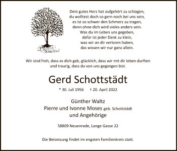 Todesanzeige von Gerd Schottstädt von WA