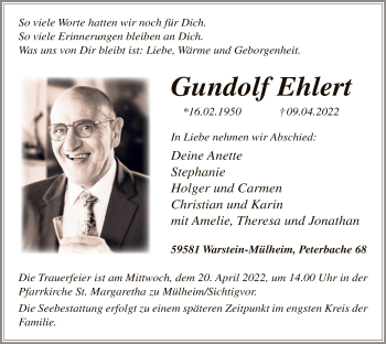 Todesanzeige von Gundolf Ehlert von WA