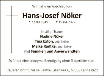 Todesanzeige von Hans-Josef Nöker von WA