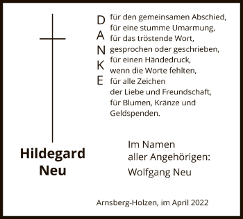 Todesanzeige von Hildegard Neu von WA