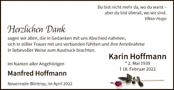Todesanzeige von Karin Hoffmann von WA