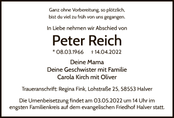 Todesanzeige von Peter Reich von WA