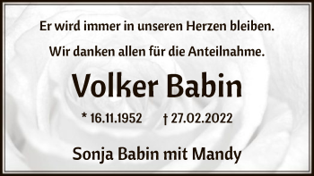 Todesanzeige von Volker Babin von WA