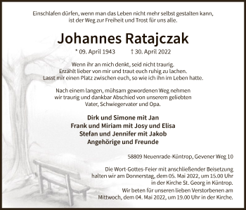 Todesanzeige von Johannes Ratajczak von WA