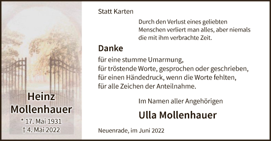Todesanzeige von Heinz Mollenhauer von WA