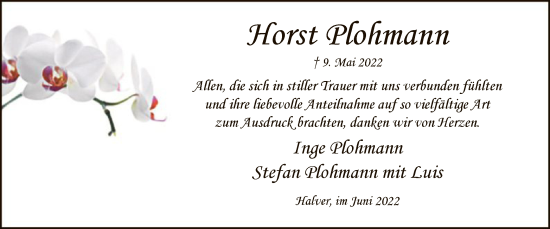 Todesanzeige von Horst Plohmann von WA