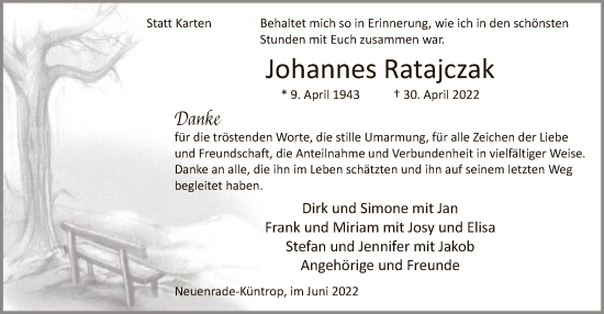 Todesanzeige von Johannes Ratajczak von WA