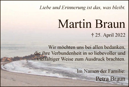 Todesanzeige von Martin Braun von WA