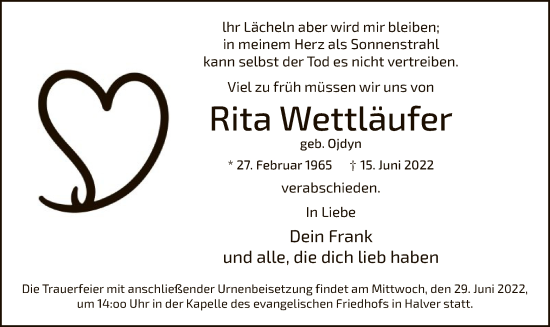 Todesanzeige von Rita Wettläufer von WA