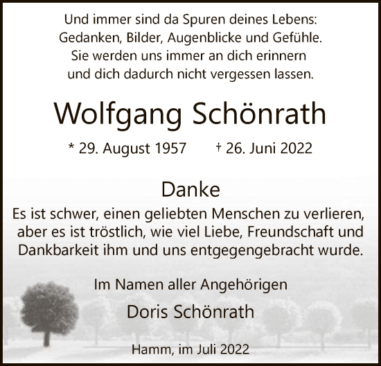 Todesanzeige von Wolfgang Schönrath von WA
