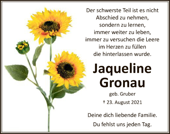 Todesanzeige von Jaqueline Gronau von WA