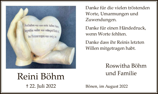 Todesanzeige von Reini Böhm von WA