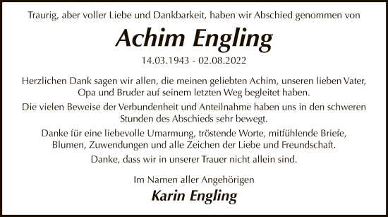 Todesanzeige von Achim Engling von WA