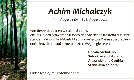 Todesanzeige von Achim Michalczyk von WA