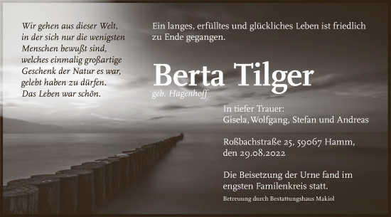 Todesanzeige von Berta Tilger von WA