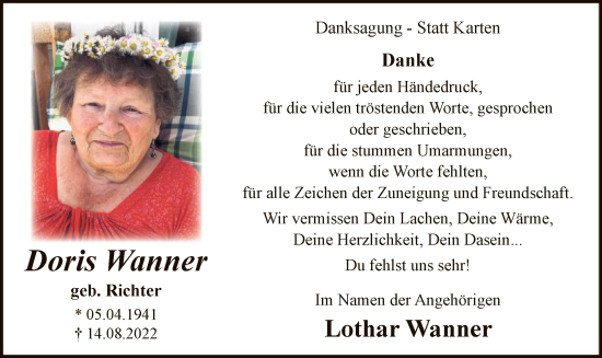 Todesanzeige von Doris Wanner von WA
