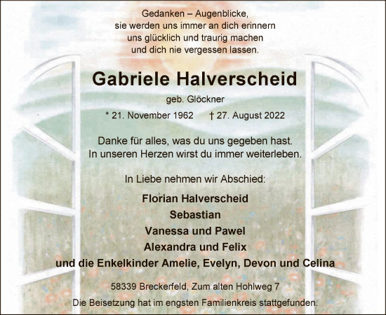 Todesanzeige von Gabriele Halverscheid von WA