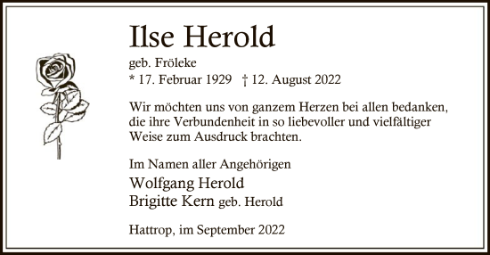 Todesanzeige von Ilse Herold von WA