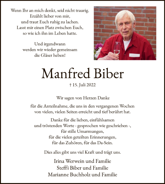 Todesanzeige von Manfred Biber von WA