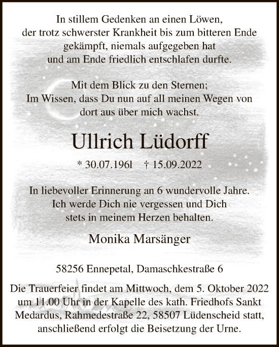 Todesanzeige von Ullrich Lüdorff von WA