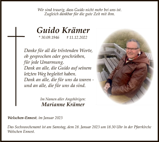 Todesanzeige von Guido Krämer von WA