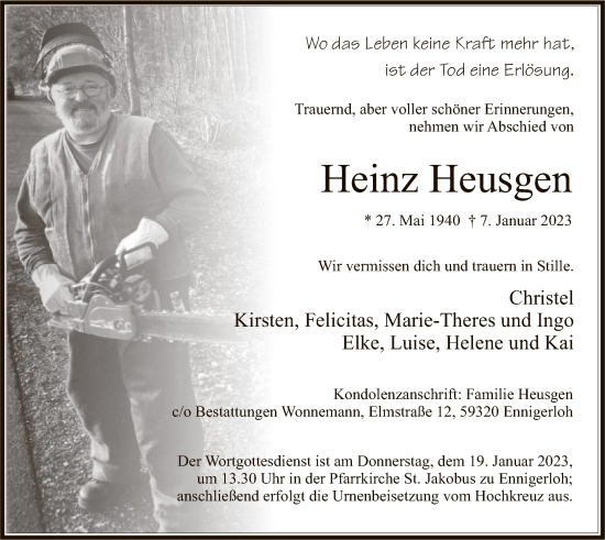 Todesanzeige von Heinz Heusgen von WA
