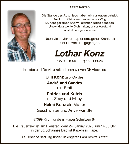Todesanzeige von Lothar Konz von WA