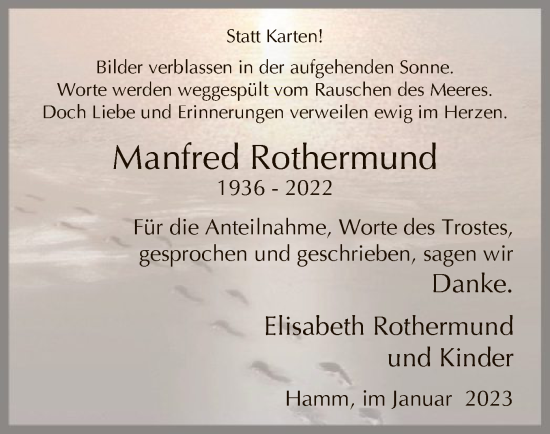 Todesanzeige von Manfred Rothermund von WA