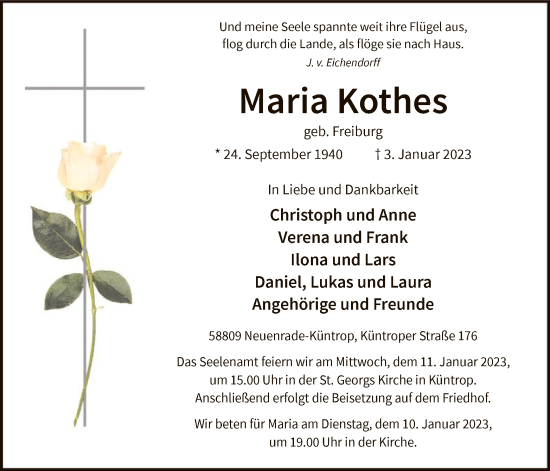 Todesanzeige von Maria Kothes von WA