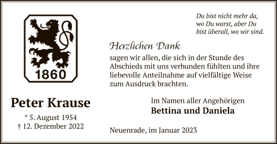 Todesanzeige von Peter Krause von WA