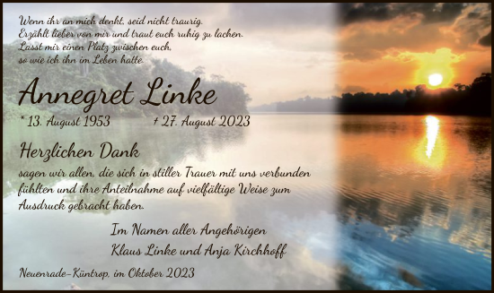 Todesanzeige von Annegret Linke von WA