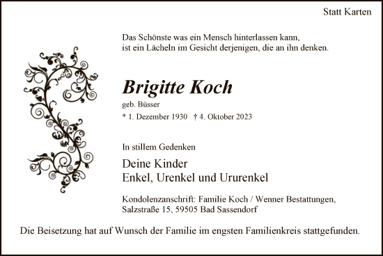 Todesanzeige von Brigitte Koch von WA
