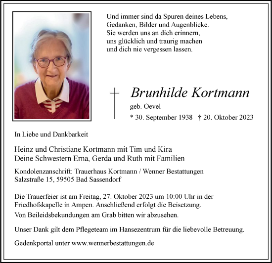 Todesanzeige von Brunhilde Kortmann von WA