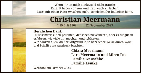 Todesanzeige von Christian Meermann von WA